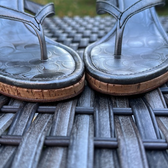 Coach Lannie Metallic Calf Leather Cork Wedge Sandals - Pewter - Picture 10 of 14